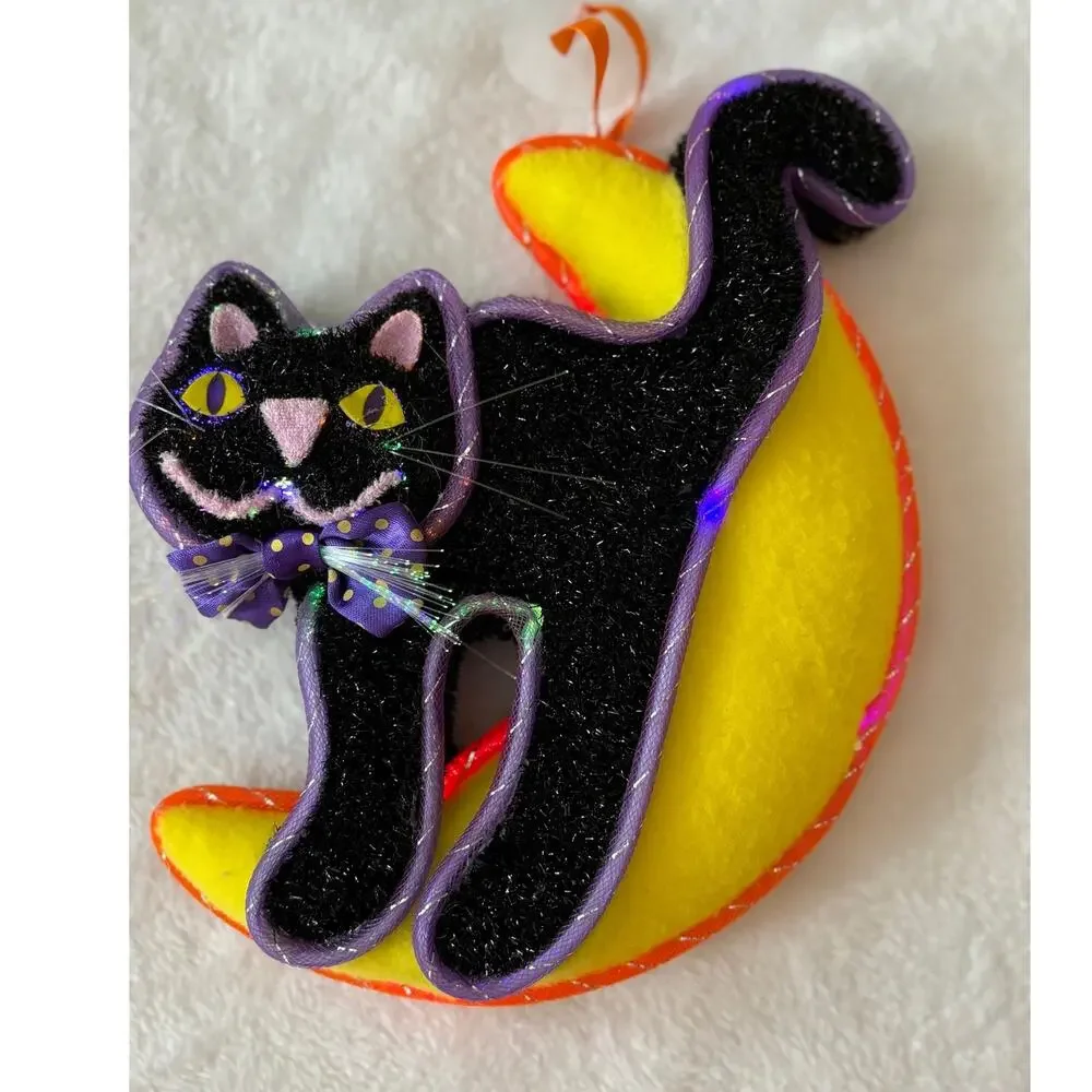 Avon Halloween Glowing Fiber Optic‎ Color Changing Cat on Moon Vintage 2004